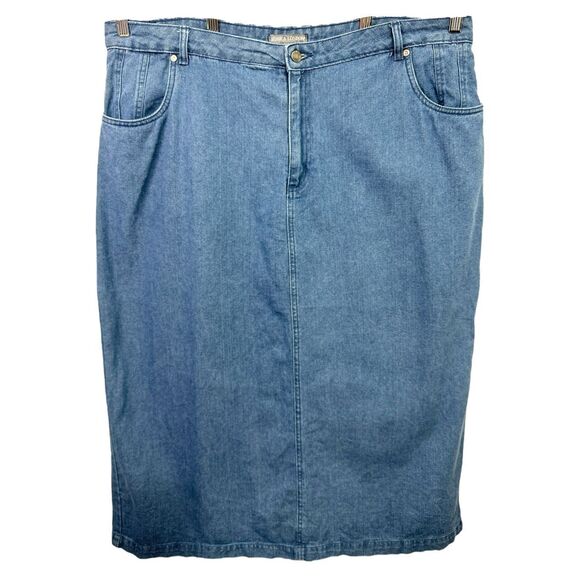 Jessica London 22W Denim Blue Midi Straight Kick Pleat Solid Jean‎ Pockets 274 - Picture 1 of 8